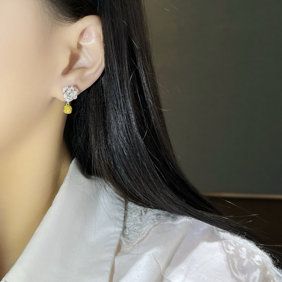 14k Gold 0.76 Ctw Natural Yellow Diamond & Diamond Earrings - 5
