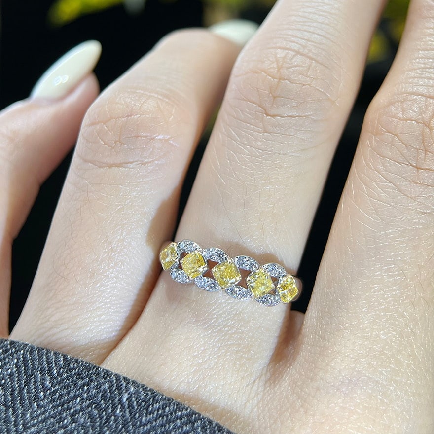14k Gold 0.72 Ctw Natural Yellow Diamond & Diamond Ring - 2
