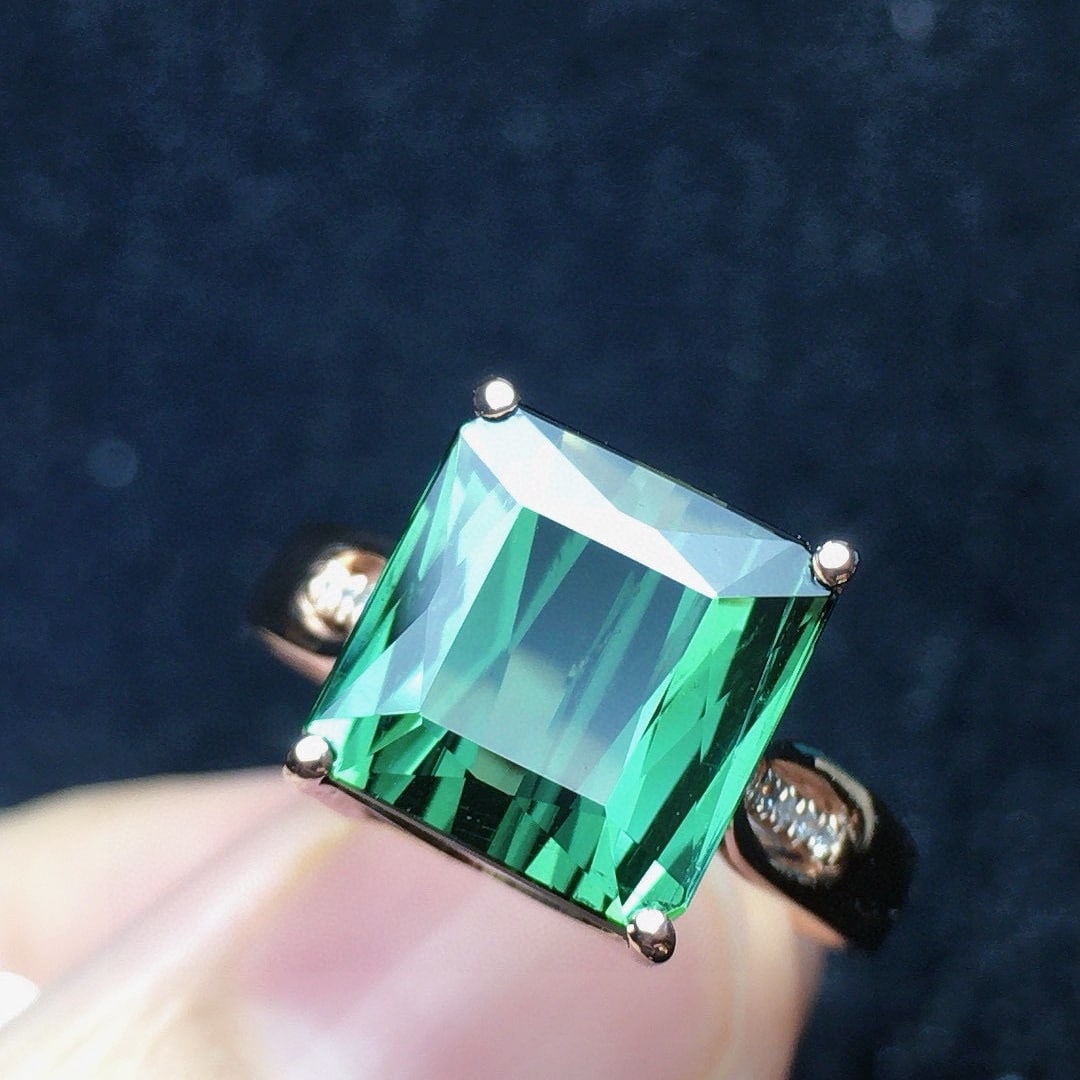 14k Gold 5.1 Ct Natural Tourmaline & Diamond Ring - 2