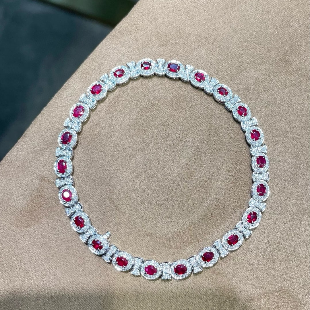 14k Gold 3.75 Ctw Natural Ruby & Diamond Bracelet - 2
