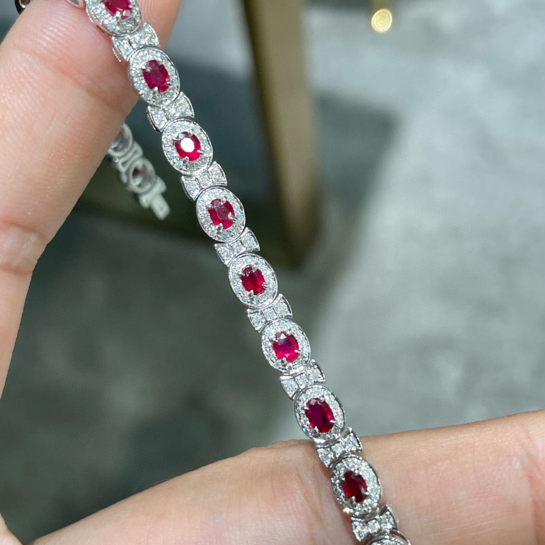 14k Gold 3.75 Ctw Natural Ruby & Diamond Bracelet - 3