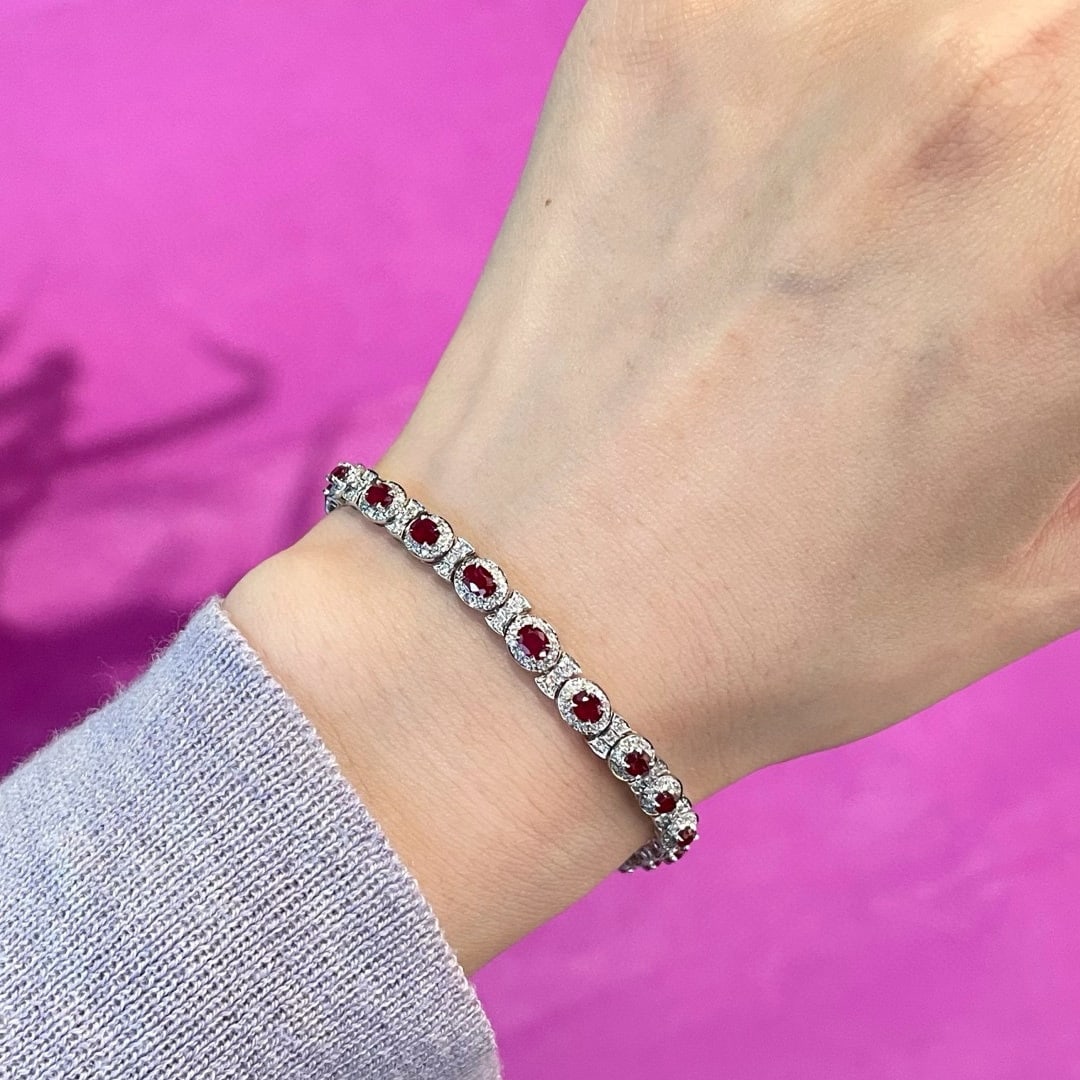 14k Gold 3.75 Ctw Natural Ruby & Diamond Bracelet - 4
