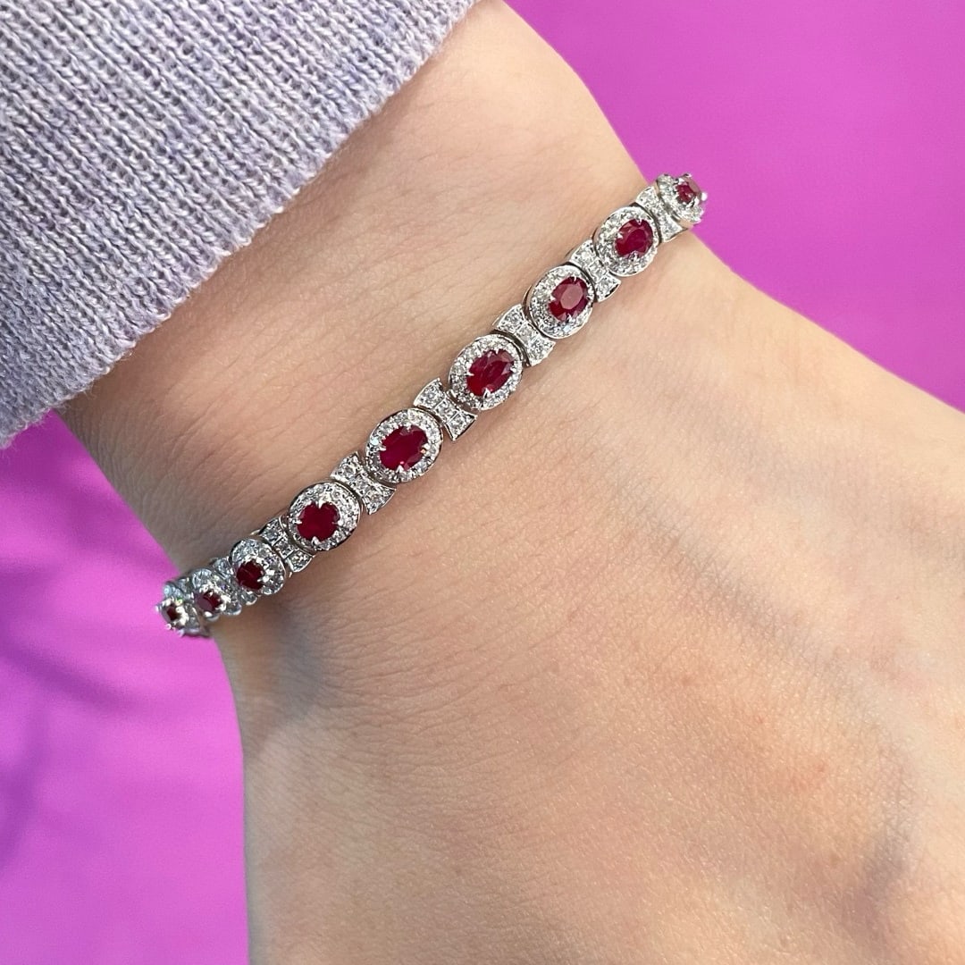 14k Gold 3.75 Ctw Natural Ruby & Diamond Bracelet - 5