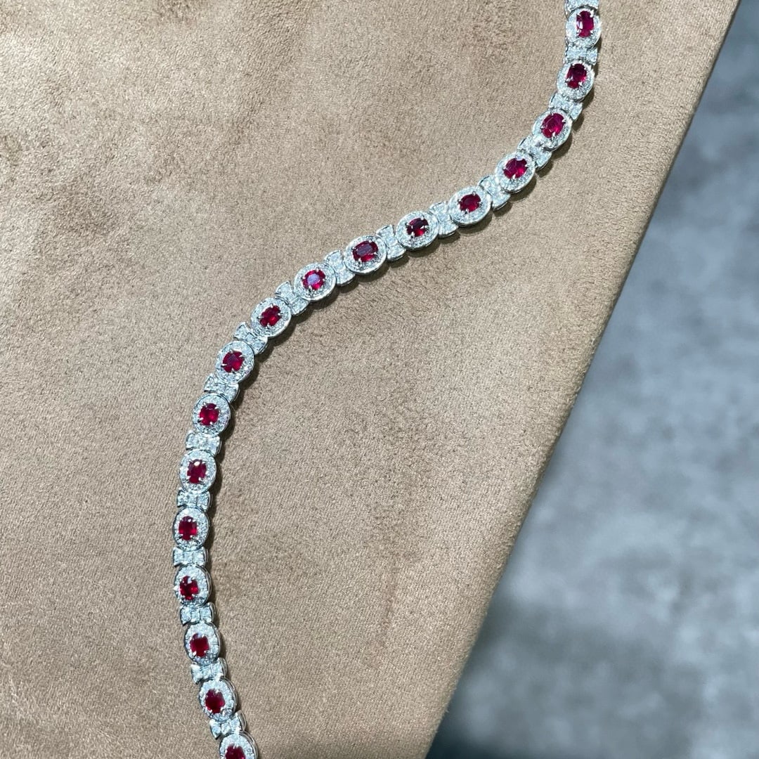 14k Gold 3.75 Ctw Natural Ruby & Diamond Bracelet - 6