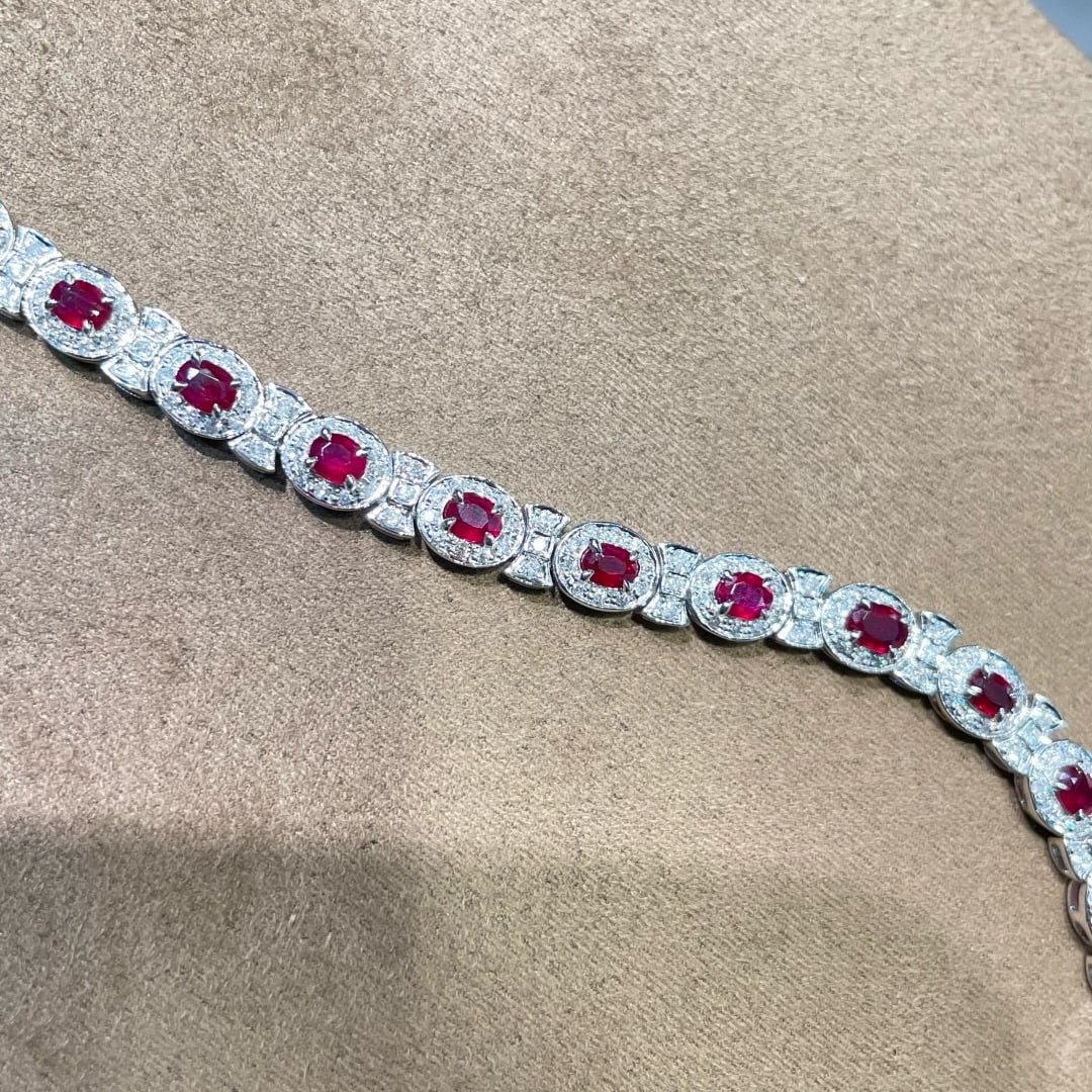 14k Gold 3.75 Ctw Natural Ruby & Diamond Bracelet - 7