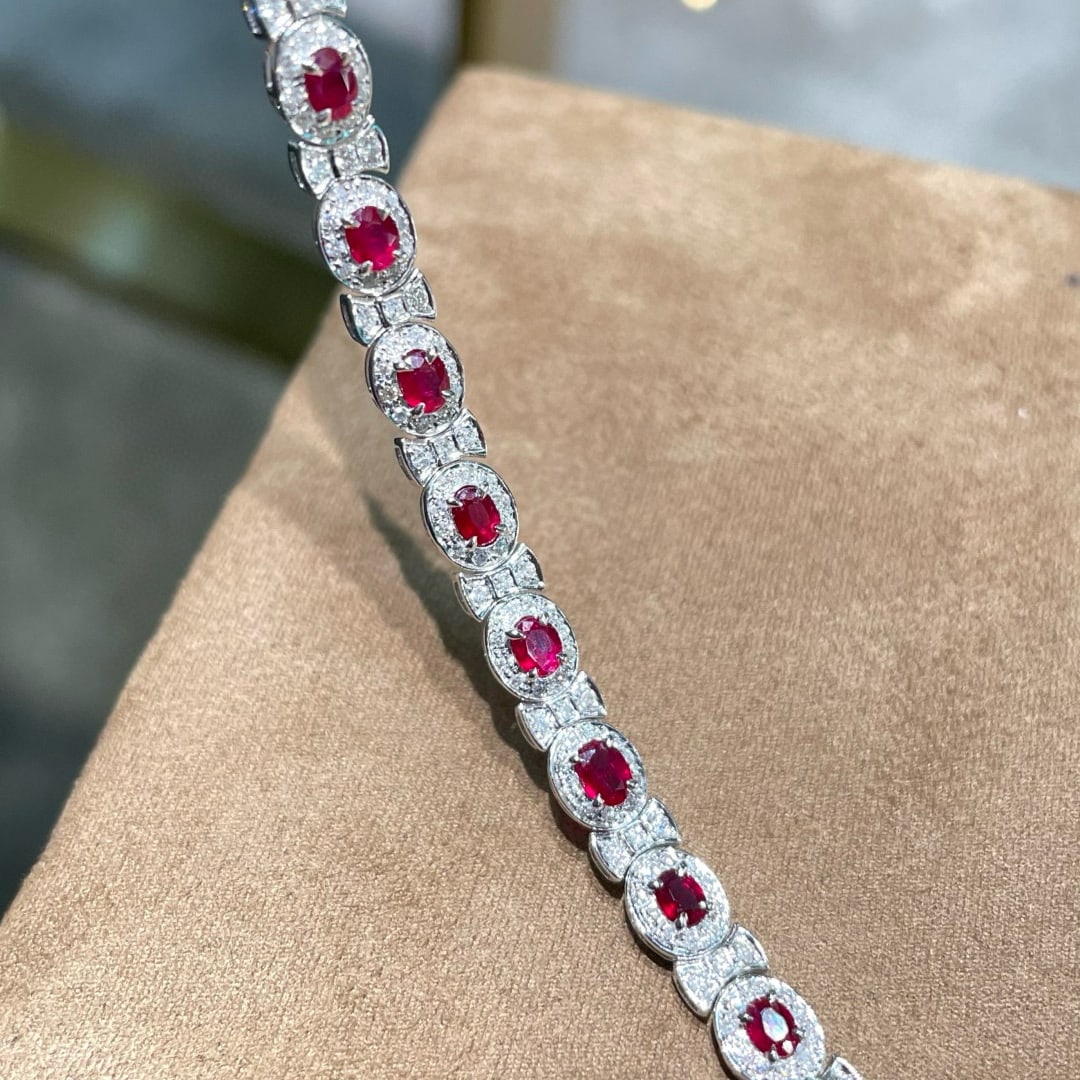 14k Gold 3.75 Ctw Natural Ruby & Diamond Bracelet - 8