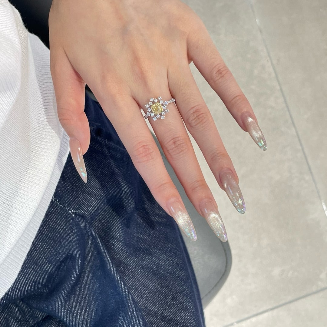 14k Gold 0.77 Ctw Natural Yellow Diamond & Diamond Ring - 6