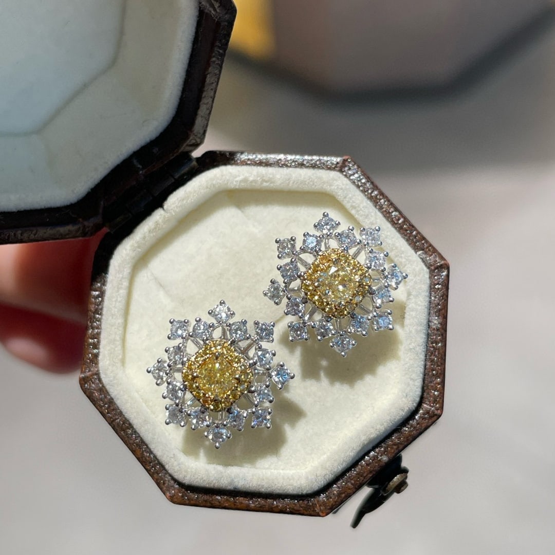 14k Gold 0.98 Ctw Natural Yellow Diamond & Diamond Earrings - 2