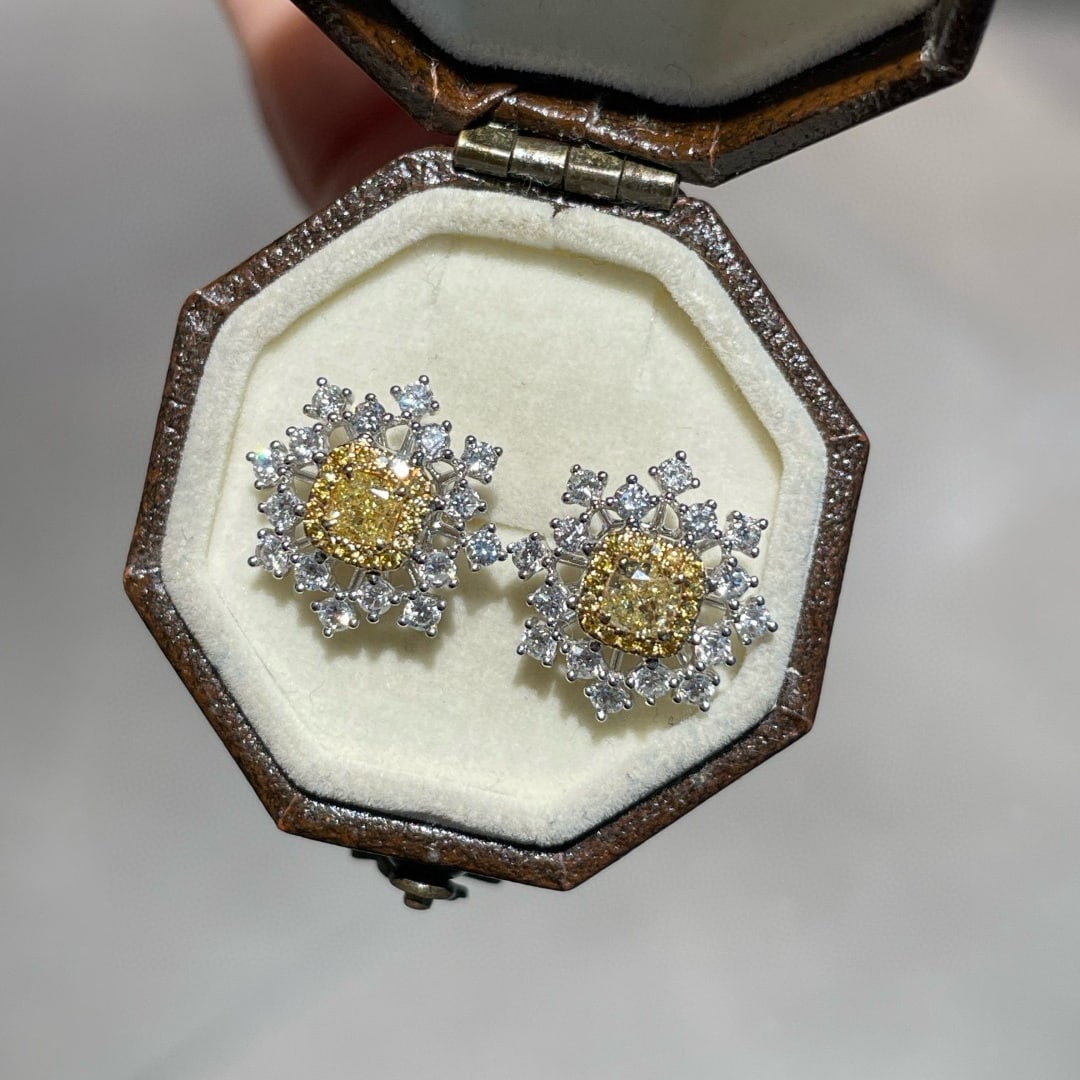 14k Gold 0.98 Ctw Natural Yellow Diamond & Diamond Earrings - 3