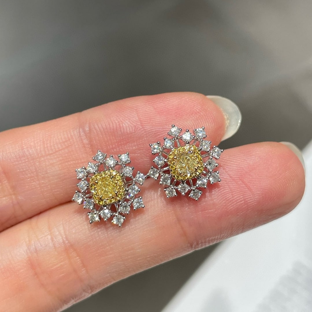 14k Gold 0.98 Ctw Natural Yellow Diamond & Diamond Earrings - 4