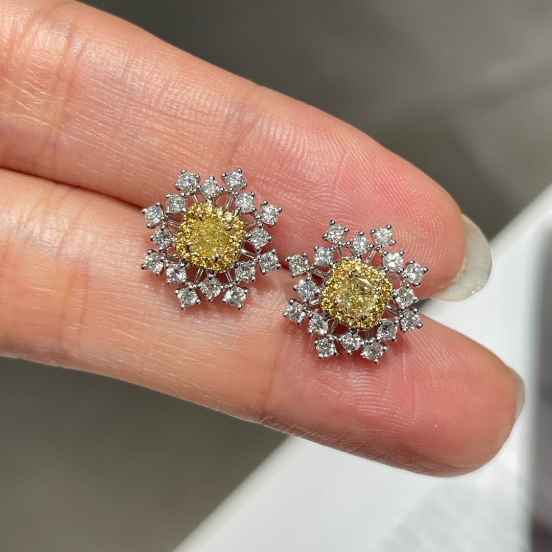 14k Gold 0.98 Ctw Natural Yellow Diamond & Diamond Earrings - 5