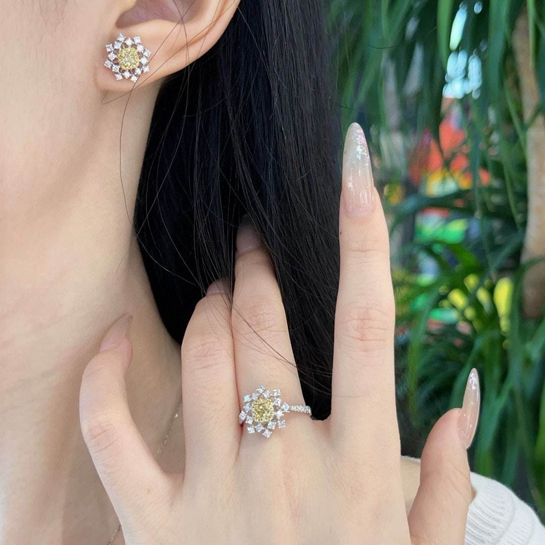 14k Gold 0.98 Ctw Natural Yellow Diamond & Diamond Earrings - 6