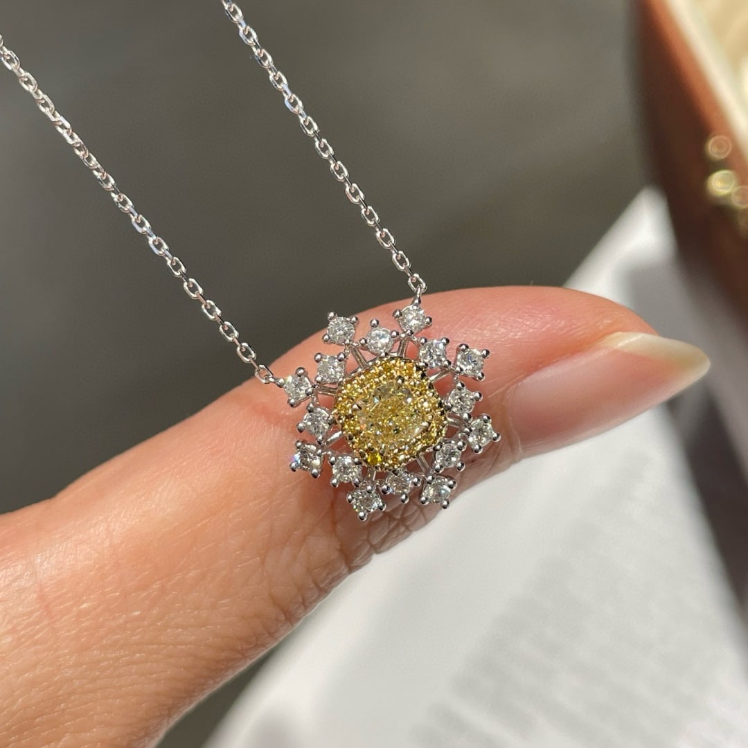 14k Gold 0.64 Ctw Natural Yellow Diamond & Diamond Necklace - 2