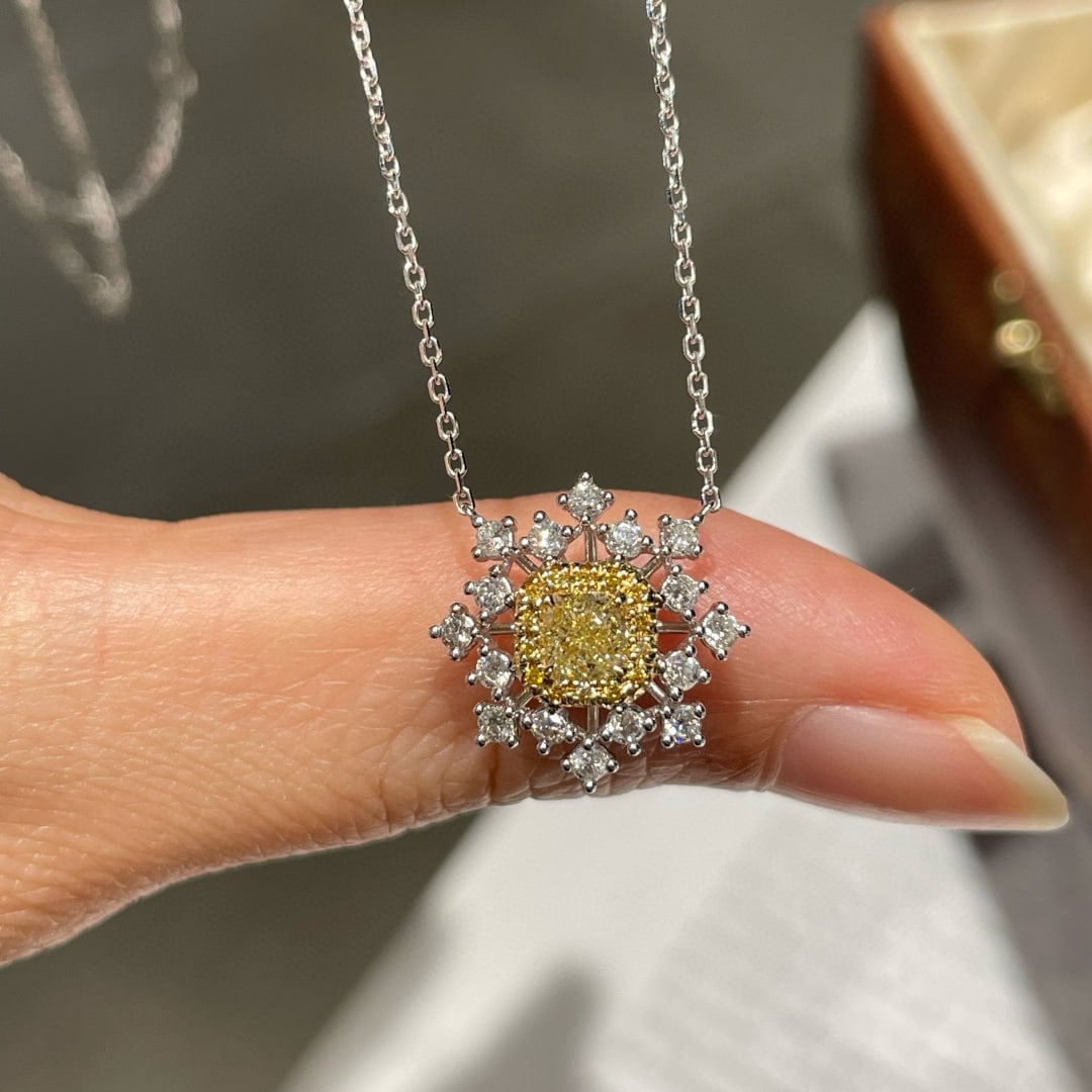14k Gold 0.64 Ctw Natural Yellow Diamond & Diamond Necklace - 3