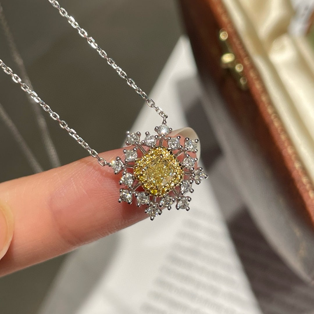 14k Gold 0.64 Ctw Natural Yellow Diamond & Diamond Necklace - 4