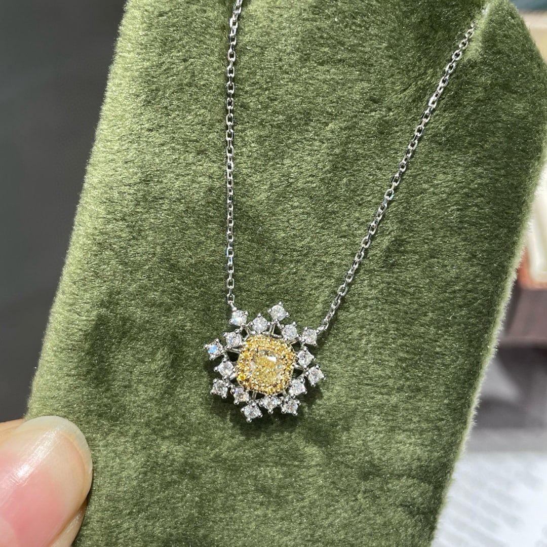 14k Gold 0.64 Ctw Natural Yellow Diamond & Diamond Necklace - 5