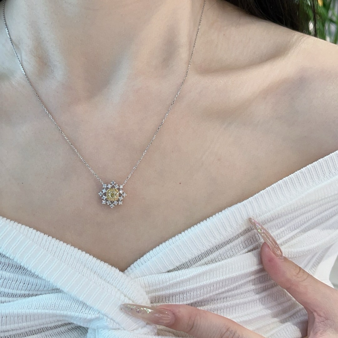 14k Gold 0.64 Ctw Natural Yellow Diamond & Diamond Necklace - 6