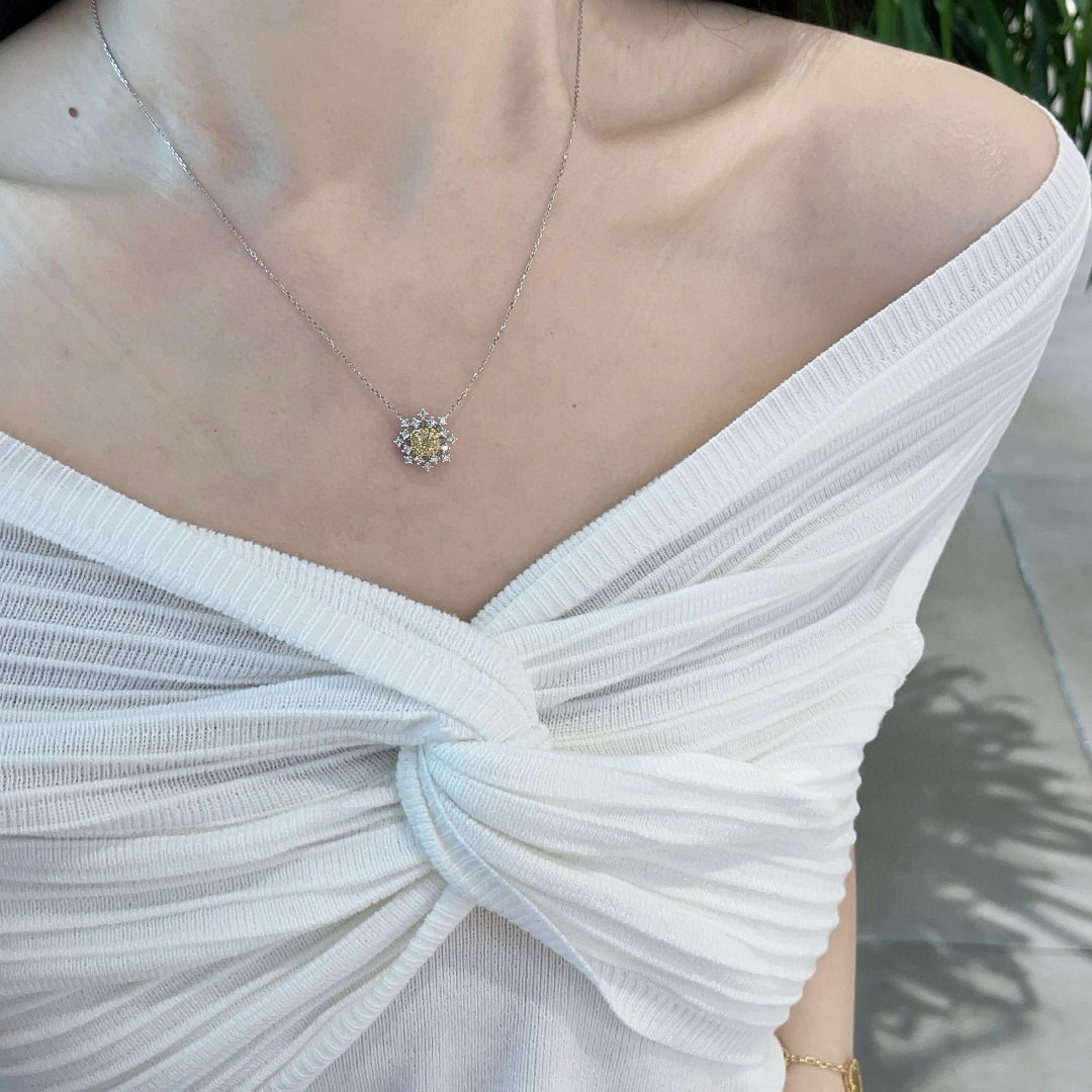14k Gold 0.64 Ctw Natural Yellow Diamond & Diamond Necklace - 7