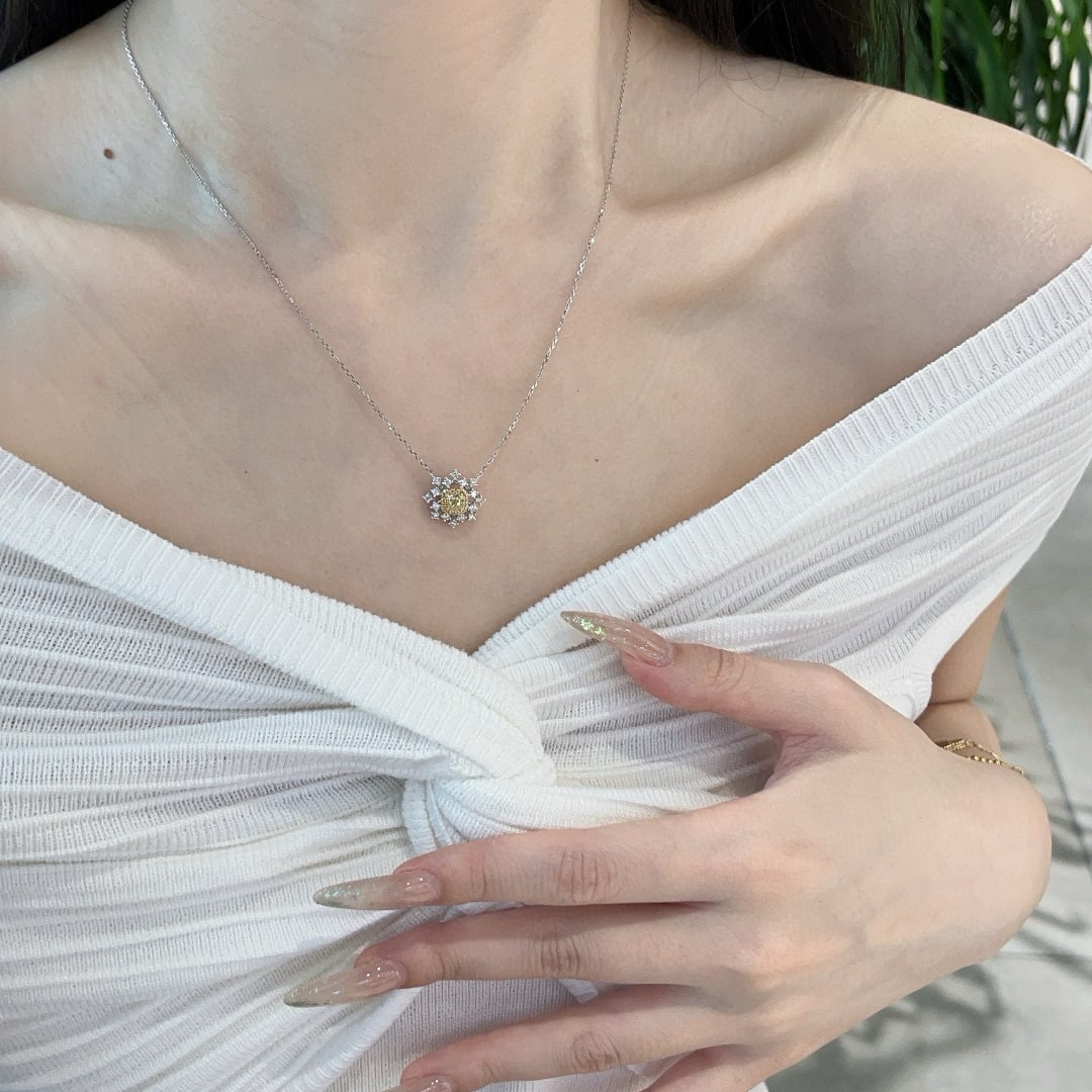14k Gold 0.64 Ctw Natural Yellow Diamond & Diamond Necklace - 8