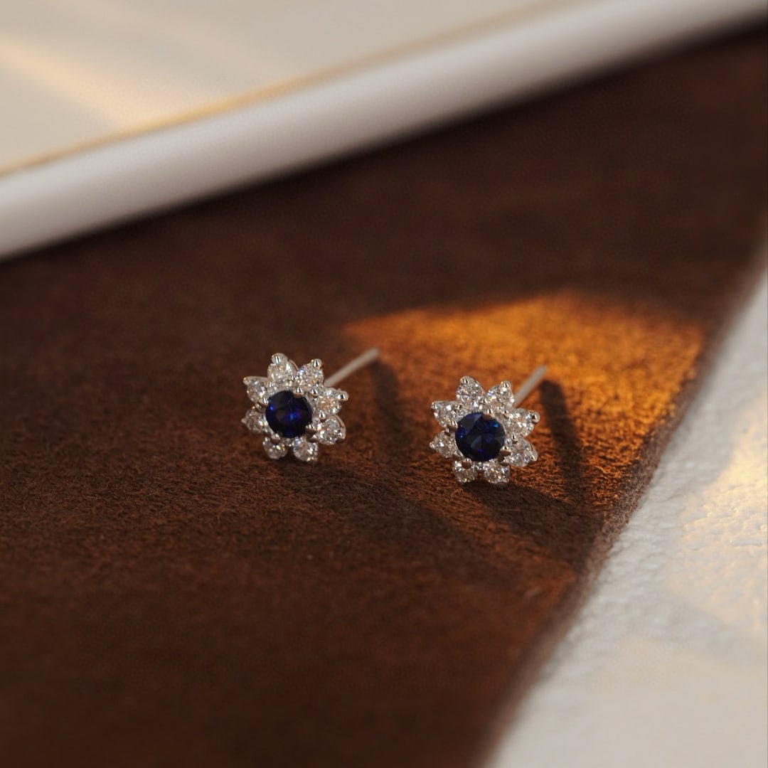 14k Gold 0.56 Ctw Natural Sapphire & Diamond Earrings - 7