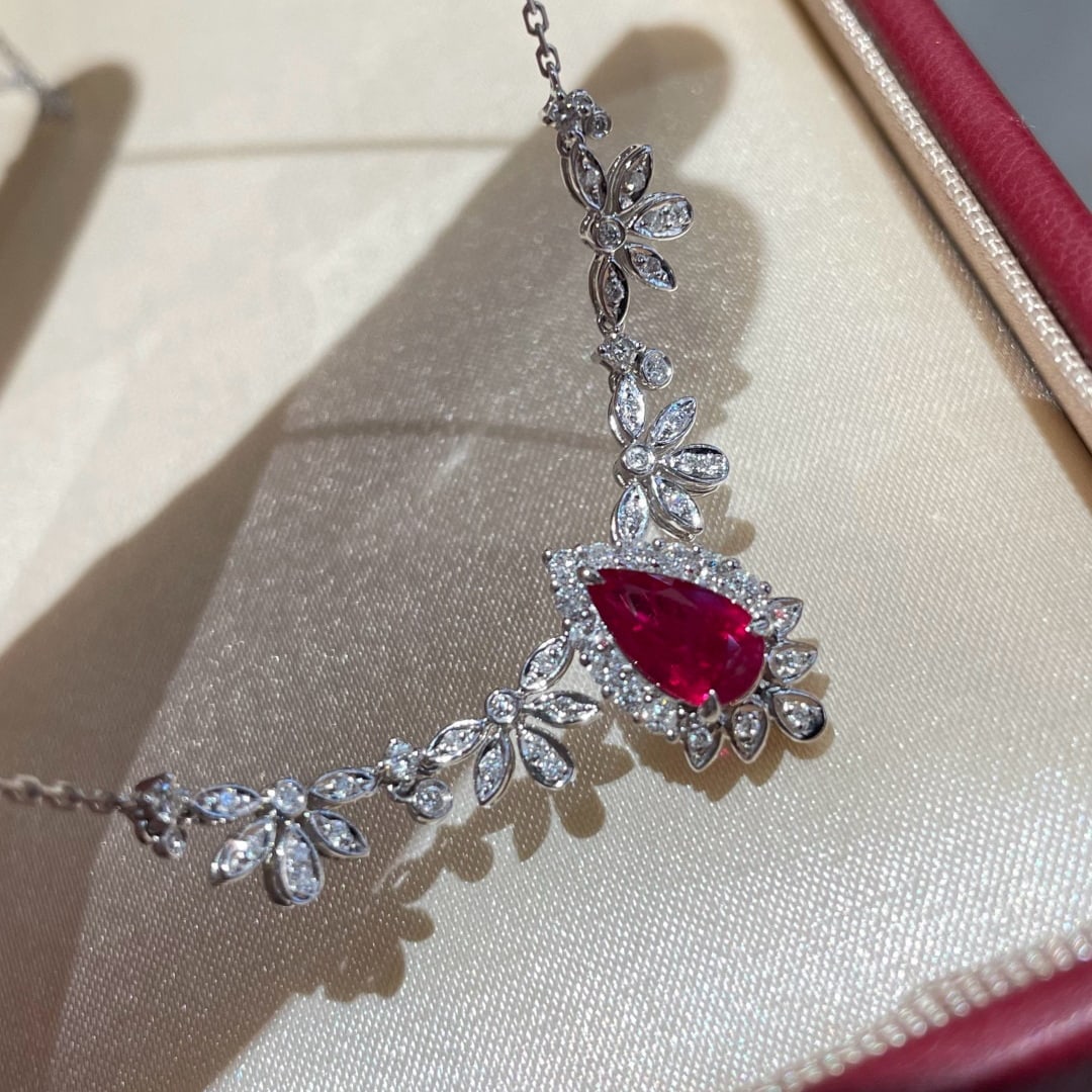 14k Gold 1.20 Ct Natural Ruby & Diamond Necklace - 3
