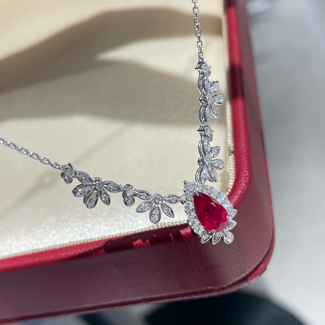 14k Gold 1.20 Ct Natural Ruby & Diamond Necklace - 4
