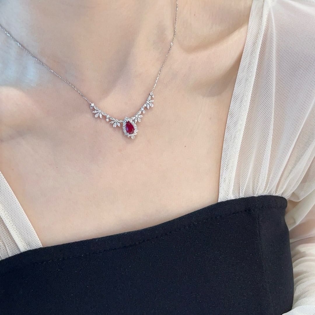 14k Gold 1.20 Ct Natural Ruby & Diamond Necklace - 5