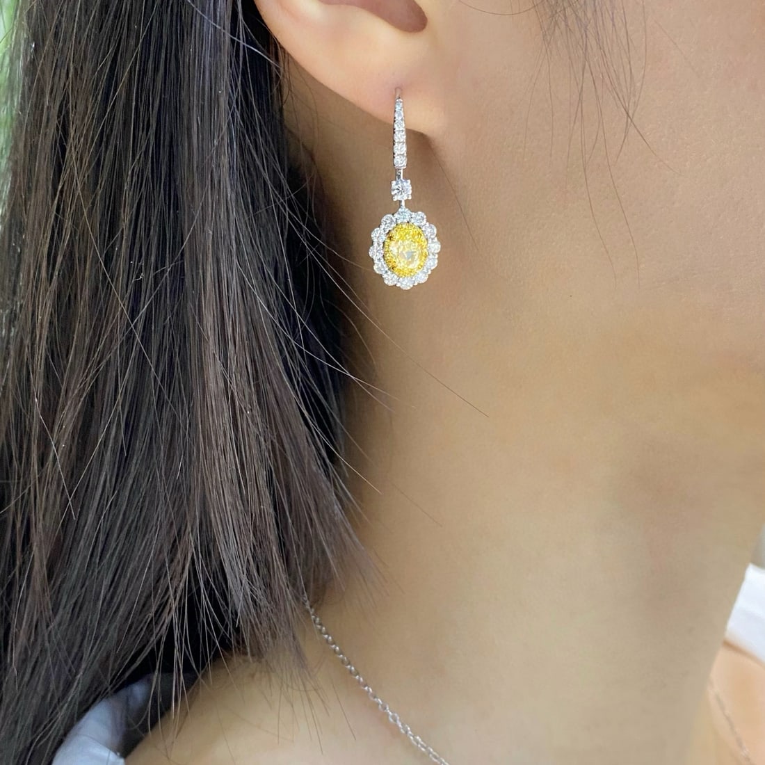 Gia Certified 14k Gold 3.92 Ctw Natural Yellow Diamond & Diamond Earrings - 3