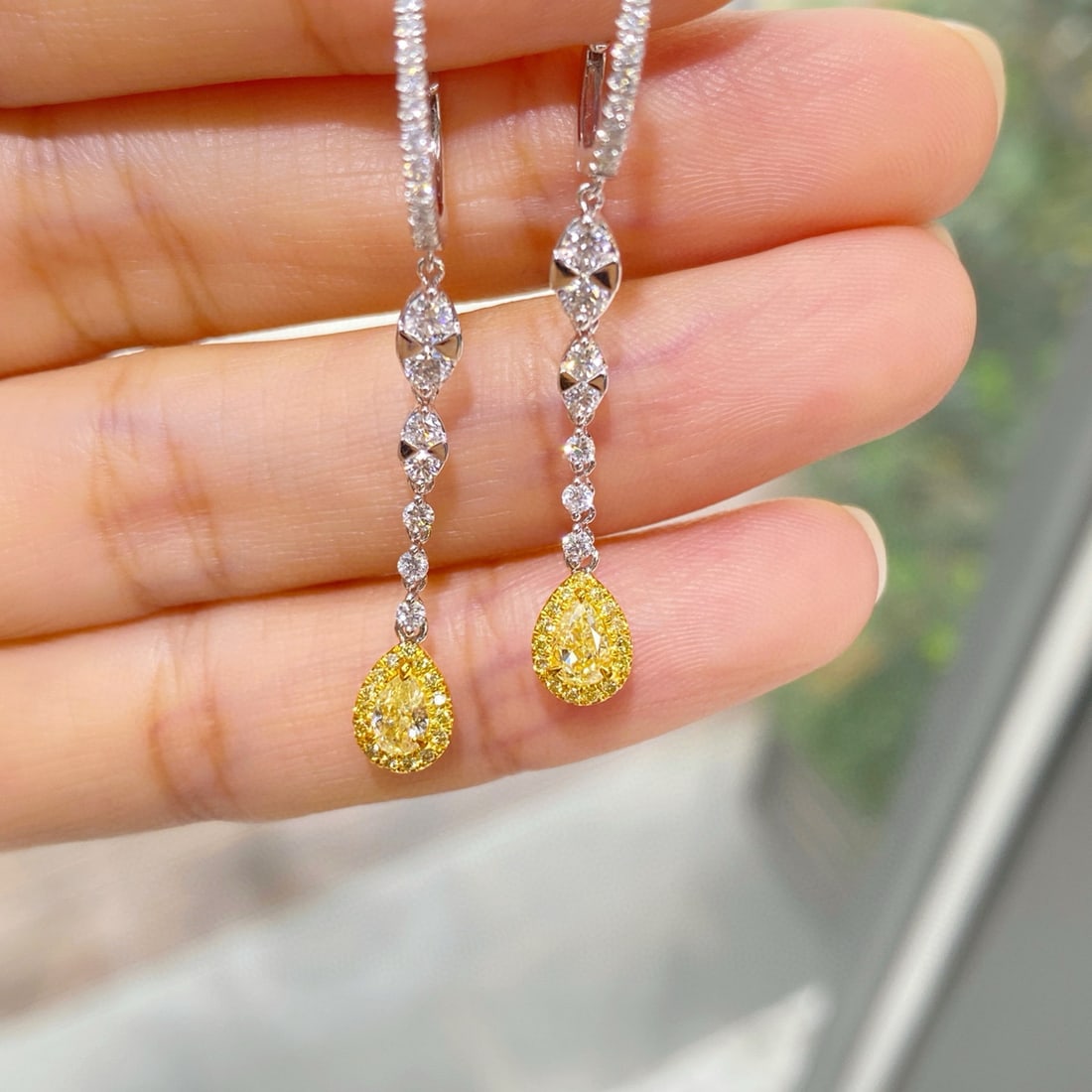 14k Gold 1.18 Ctw Natural Yellow Diamond & Diamond Earrings - 3