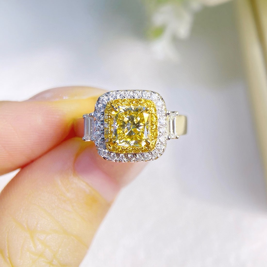 Gia Certified 14k Gold 1.47 Ctw Natural Yellow Diamond & Diamond Ring - 2