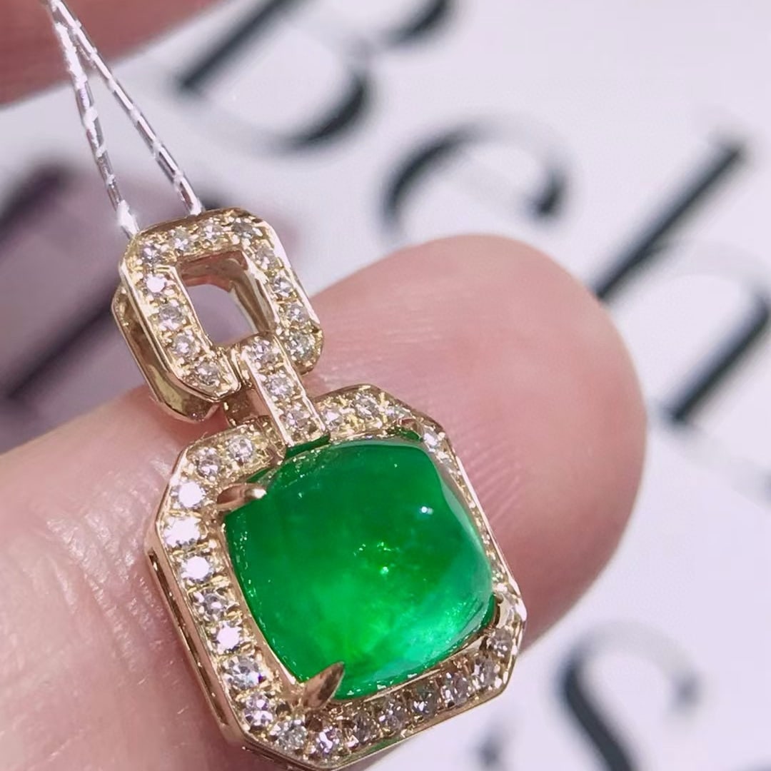 14k Gold 2.05 Ctw Natural Emerald & Diamond Pendant( Without Chain ) - 2