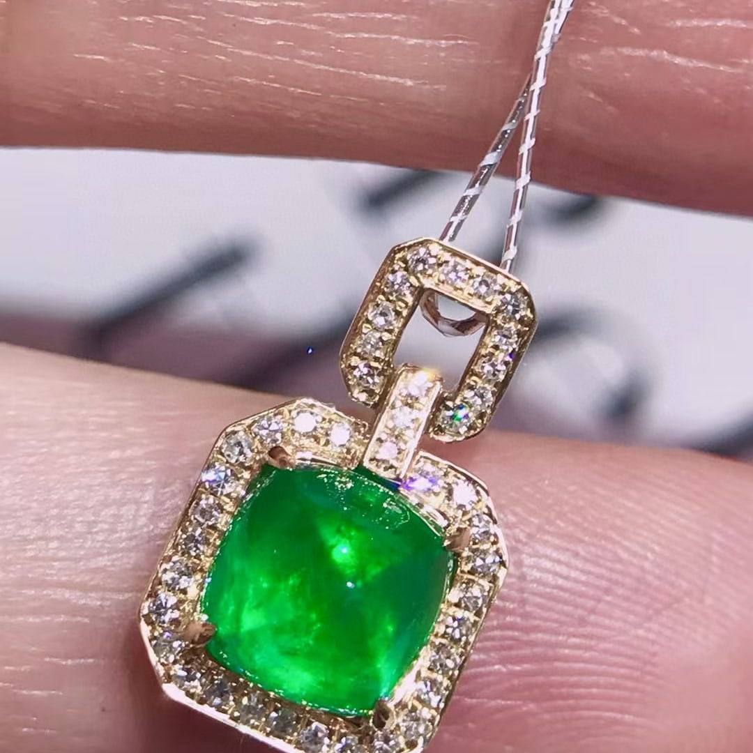 14k Gold 2.05 Ctw Natural Emerald & Diamond Pendant( Without Chain ) - 3