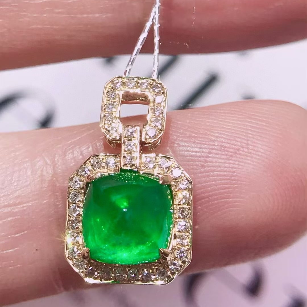 14k Gold 2.05 Ctw Natural Emerald & Diamond Pendant( Without Chain ) - 4