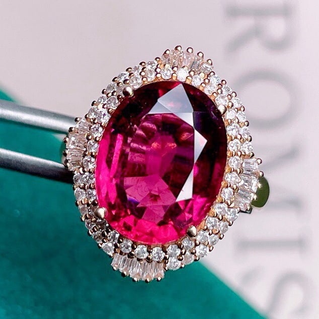 14k Gold 7.26 Ct Natural Tourmaline & Diamond Ring - 2