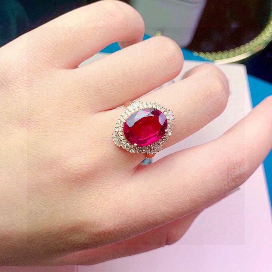 14k Gold 7.26 Ct Natural Tourmaline & Diamond Ring - 4