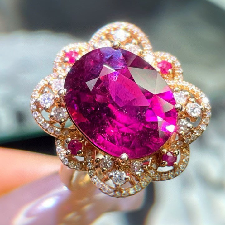 14k Gold 8.75 Ct Natural Tourmaline & Diamond Ring - 3