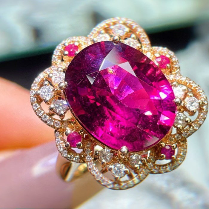 14k Gold 8.75 Ct Natural Tourmaline & Diamond Ring - 4