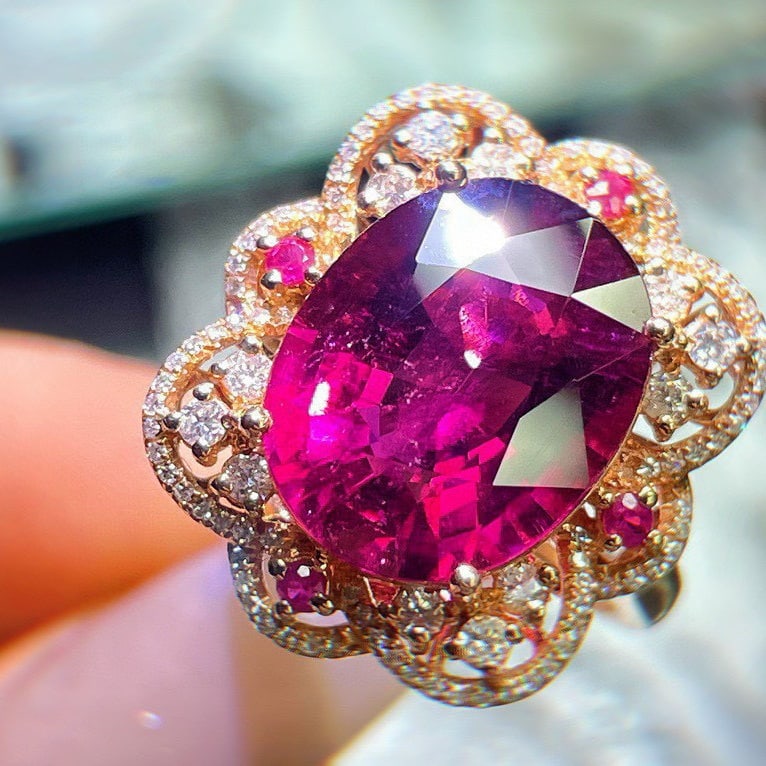 14k Gold 8.75 Ct Natural Tourmaline & Diamond Ring - 6