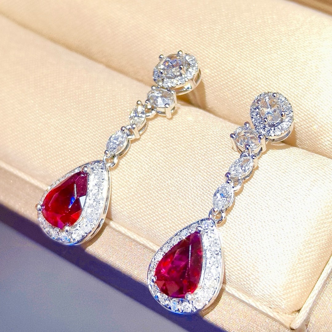 14k Gold 2.44 Ctw Natural Ruby & Diamond Earrings - 3