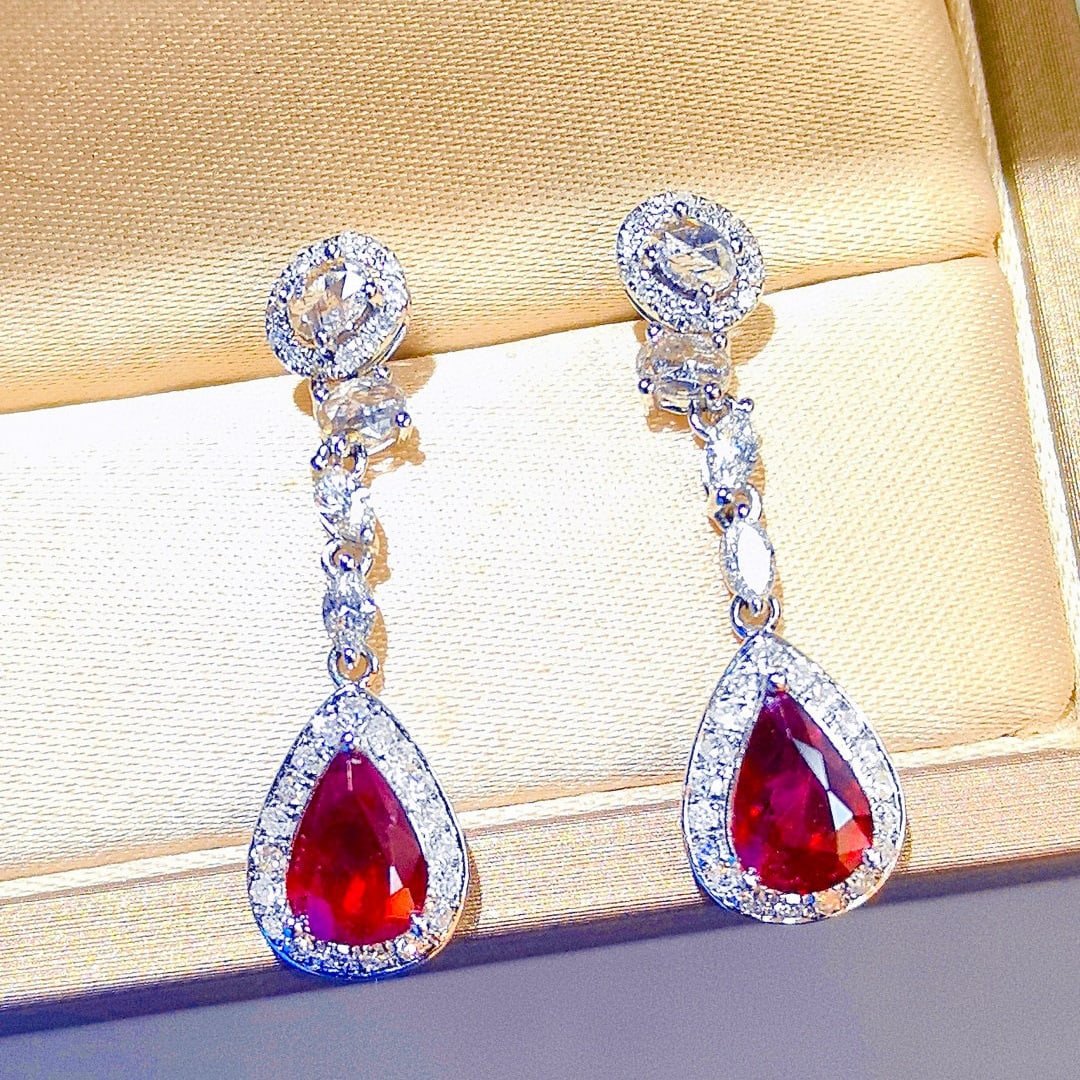 14k Gold 2.44 Ctw Natural Ruby & Diamond Earrings - 4