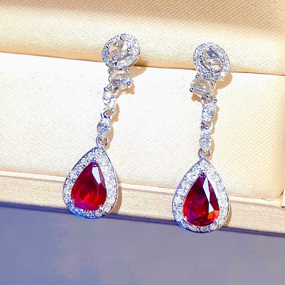 14k Gold 2.44 Ctw Natural Ruby & Diamond Earrings - 5