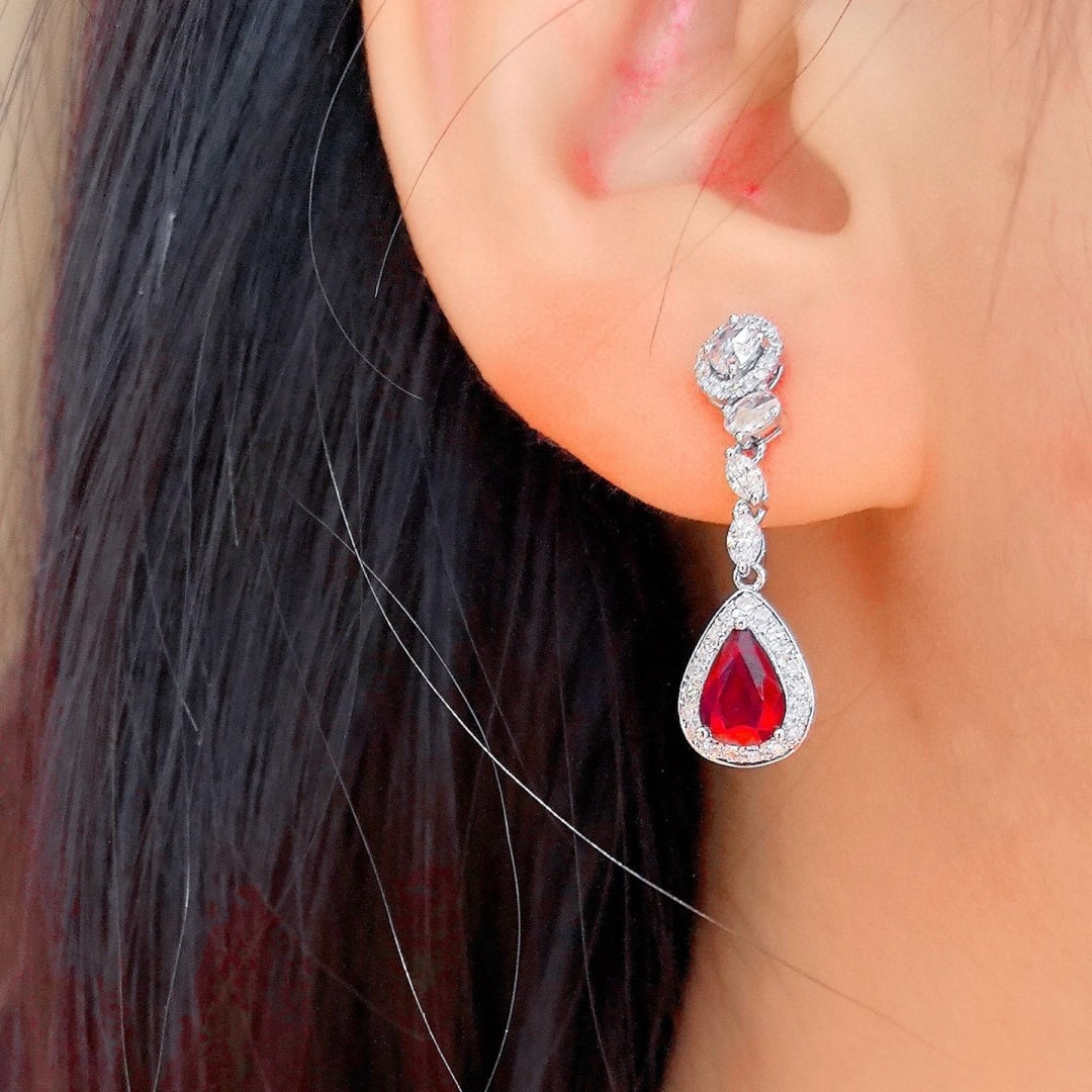 14k Gold 2.44 Ctw Natural Ruby & Diamond Earrings - 6