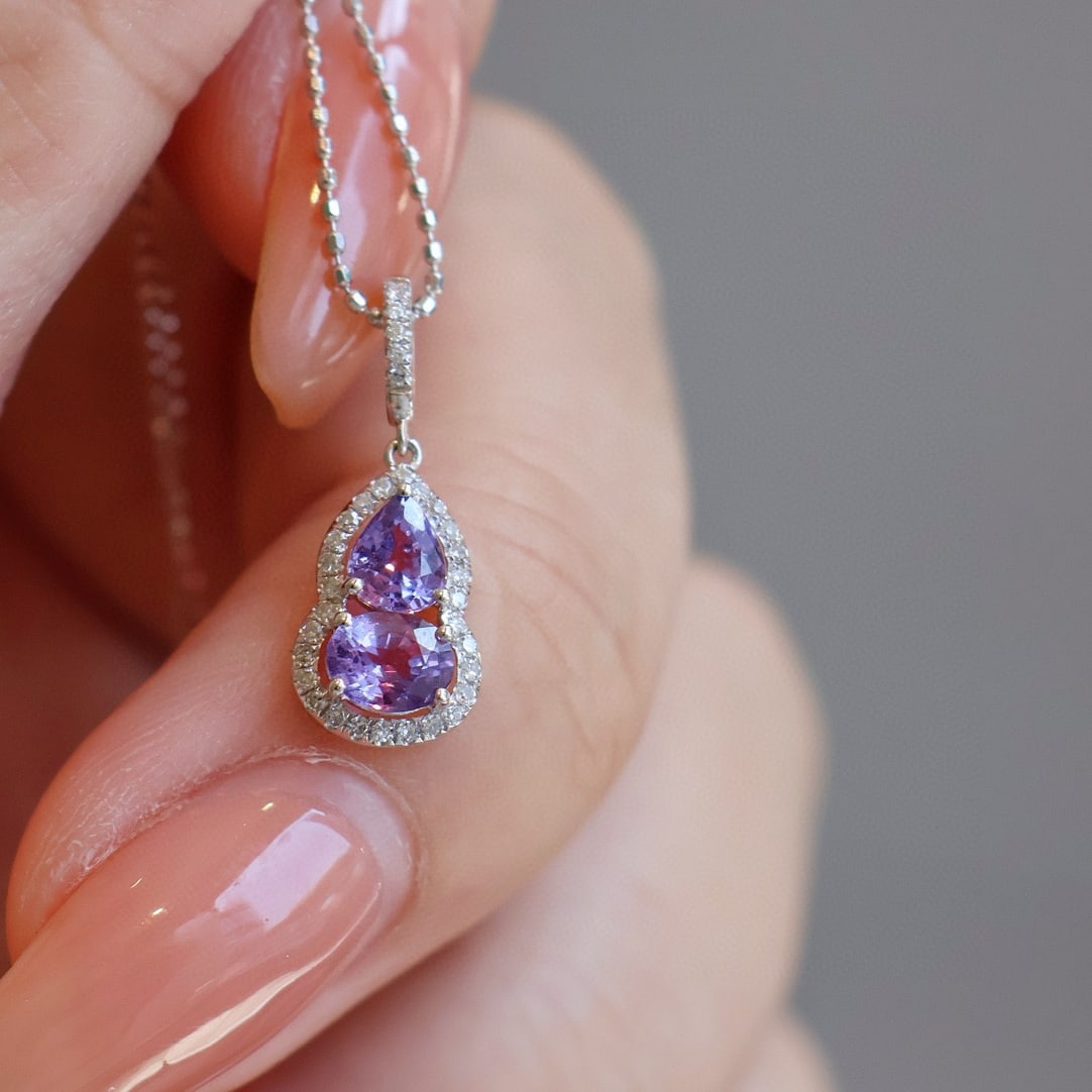 14k Gold 0.8 Ct Natural Sapphire & Diamond Pendant( Without Chain ) - 2