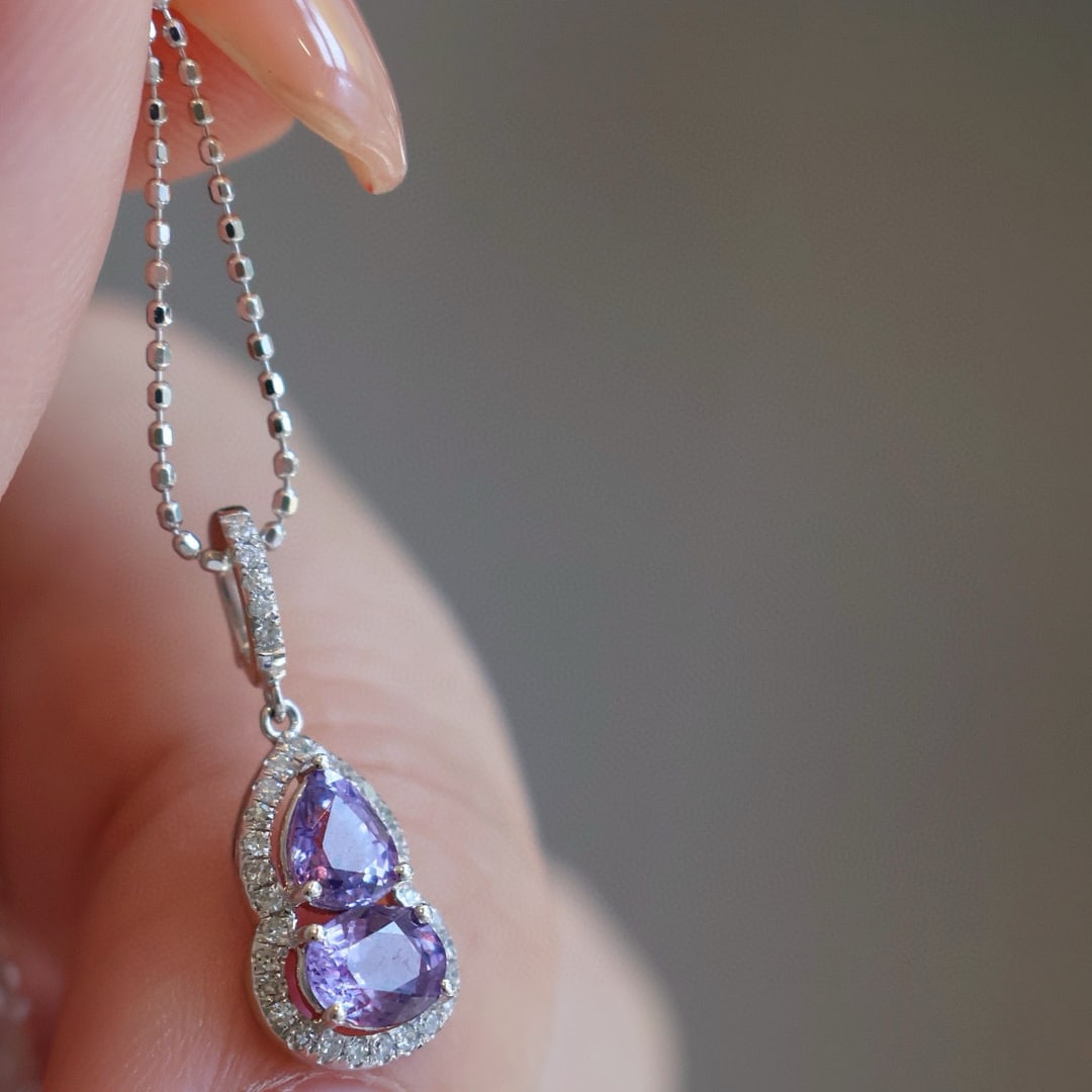 14k Gold 0.8 Ct Natural Sapphire & Diamond Pendant( Without Chain ) - 4