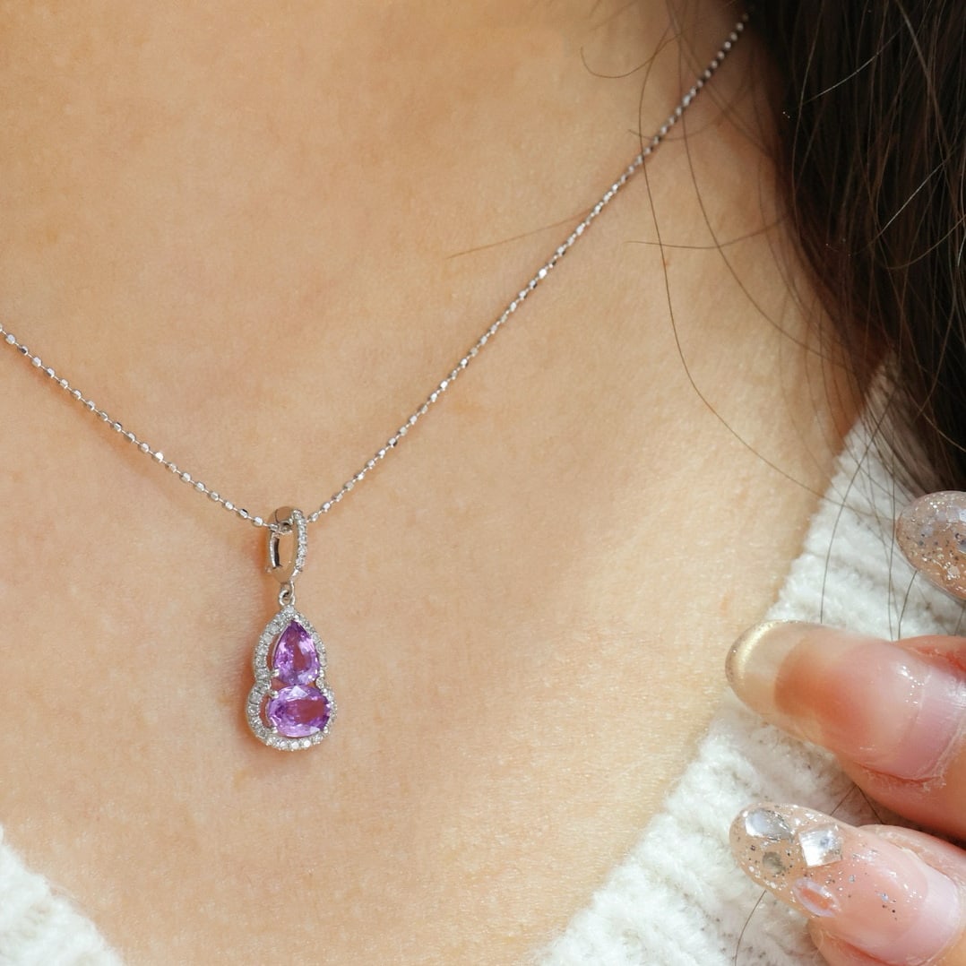 14k Gold 0.8 Ct Natural Sapphire & Diamond Pendant( Without Chain ) - 6