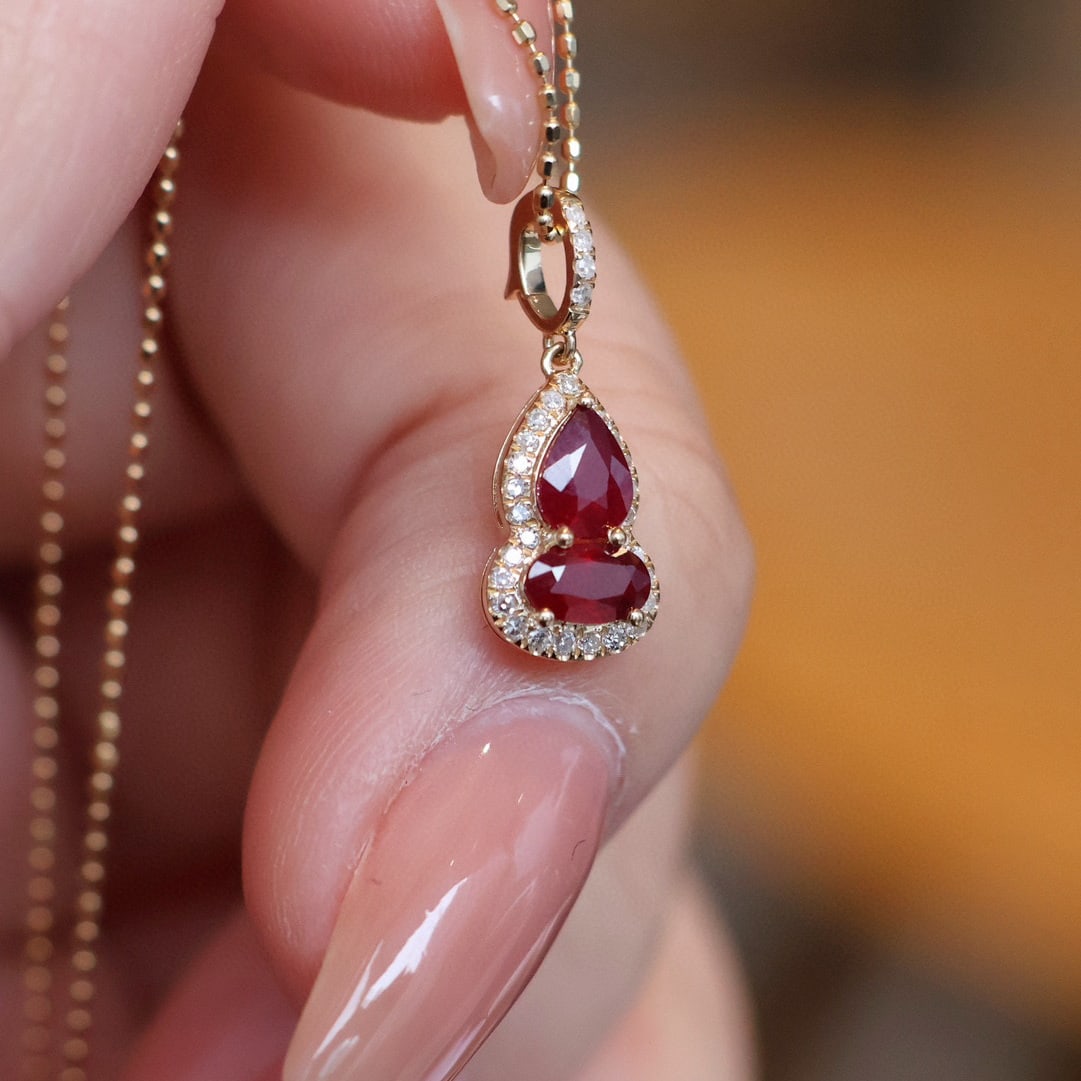 14k Gold 0.65 Ct Natural Ruby & Diamond Pendant( Without Chain ) - 3