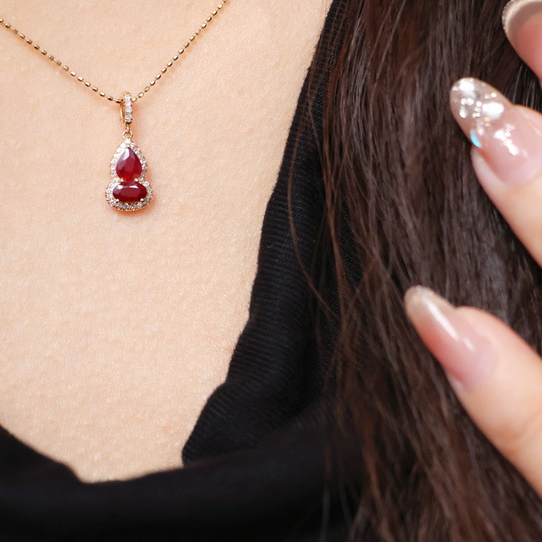 14k Gold 0.65 Ct Natural Ruby & Diamond Pendant( Without Chain ) - 4