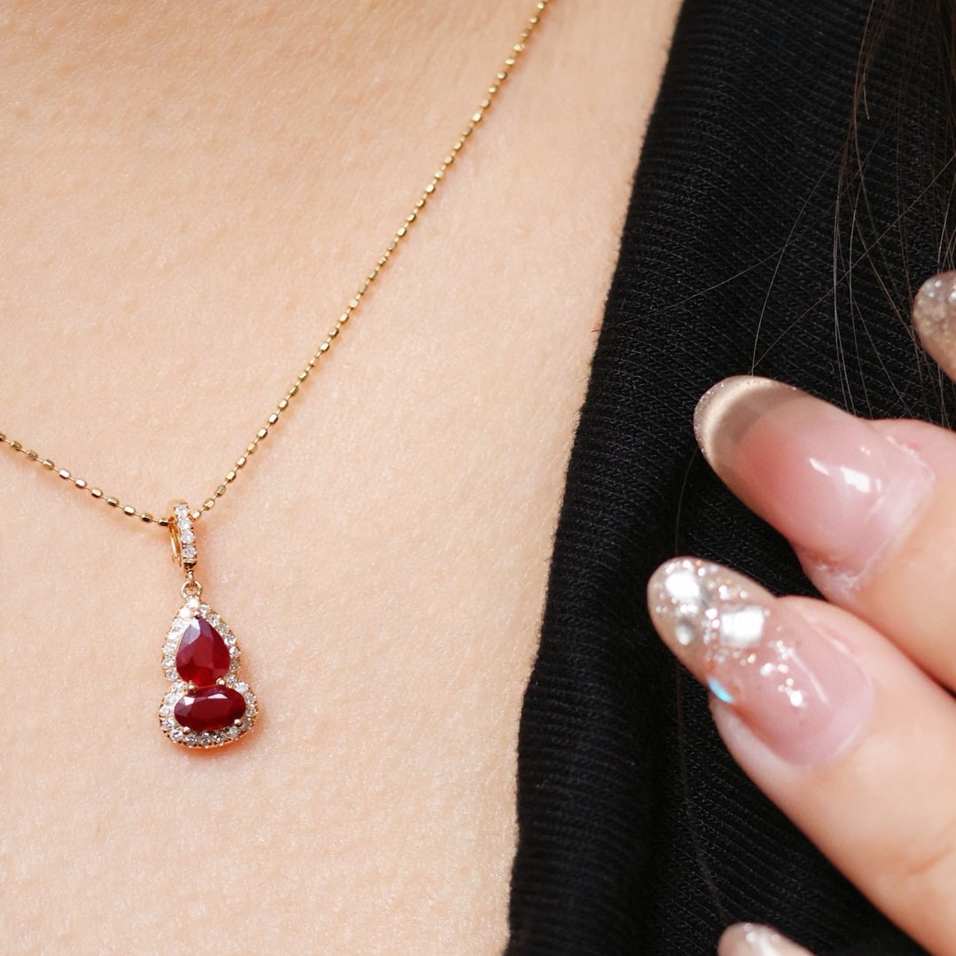 14k Gold 0.65 Ct Natural Ruby & Diamond Pendant( Without Chain ) - 5