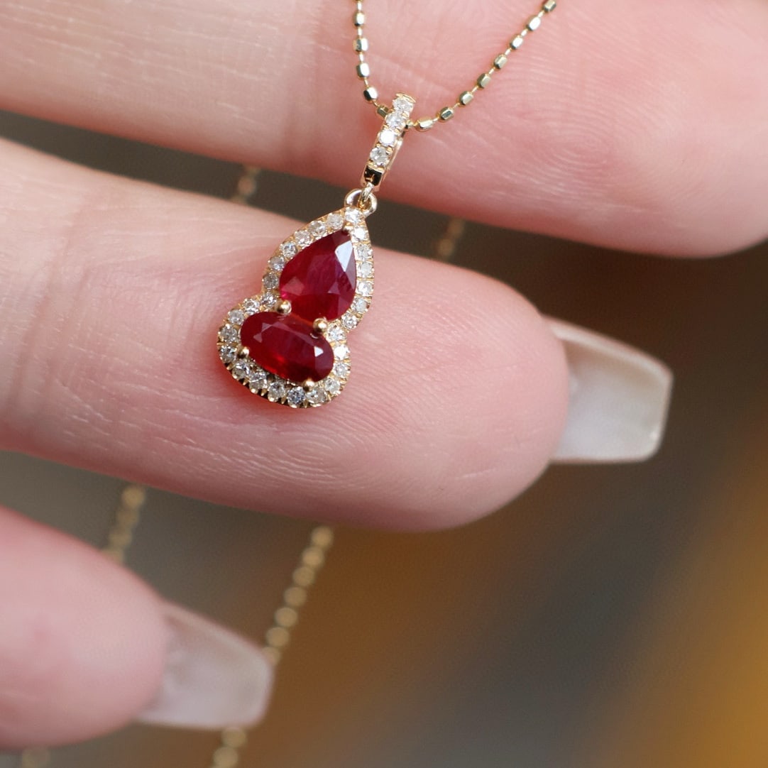 14k Gold 0.65 Ct Natural Ruby & Diamond Pendant( Without Chain ) - 6