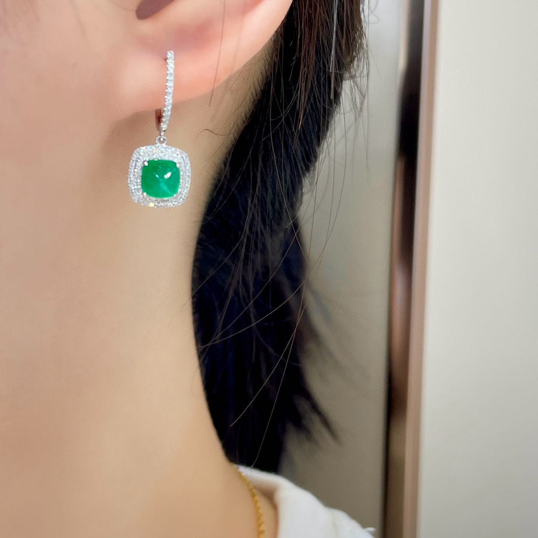 14k Gold 2.2 Ct Natural Emerald & Diamond Earrings - 2